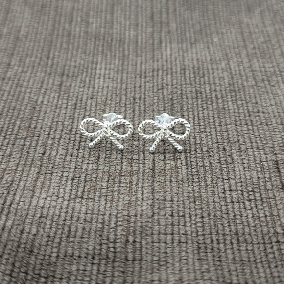 Sterling Silver Rope Bow Stud Earrings - Picture 5 of 8